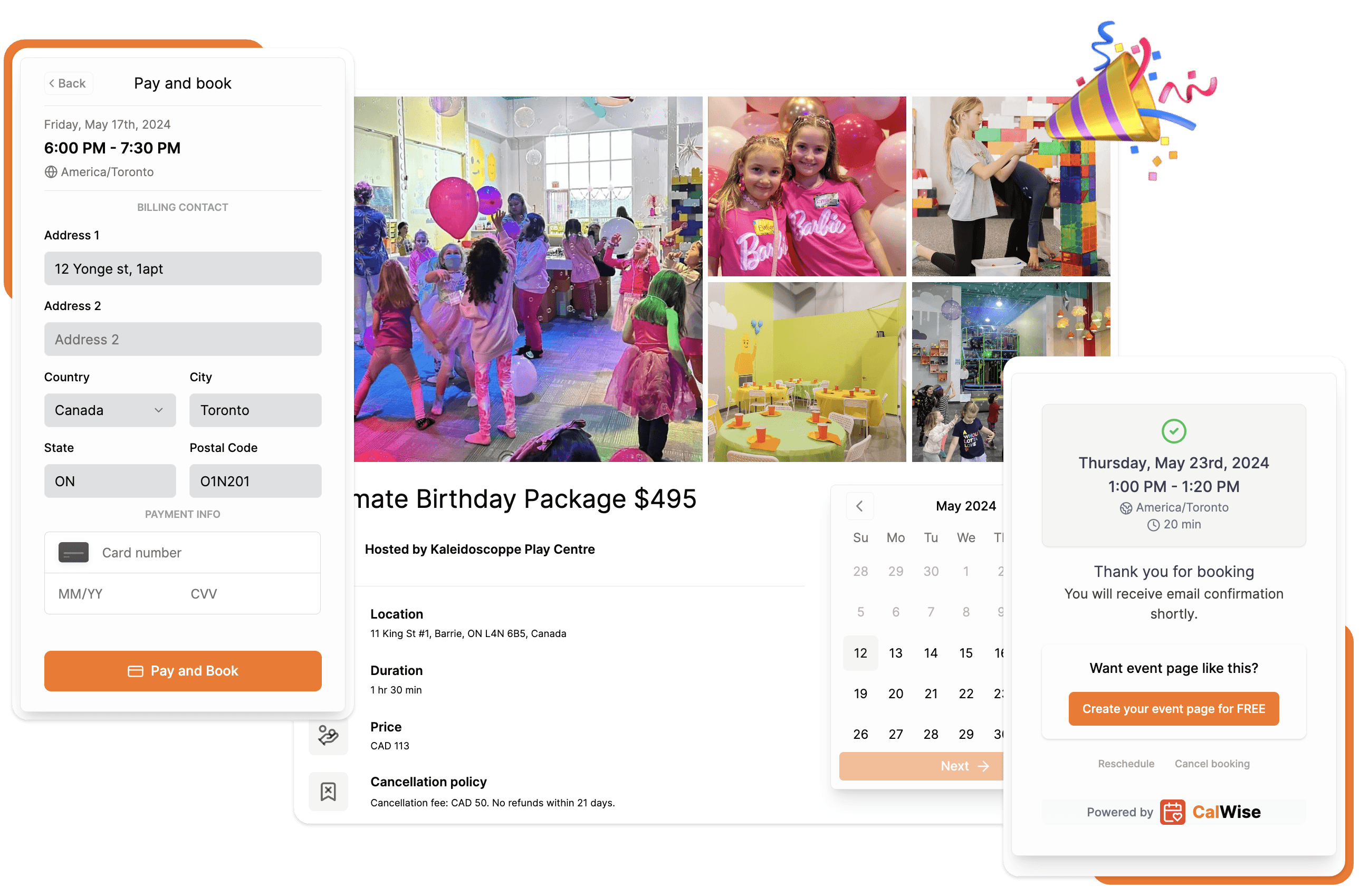 CalWise booking page interface in light mode